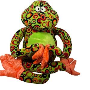Fiesta Large Long Legged Psychedelic Polka Dots Green Orange Hugger Cuddly Plush